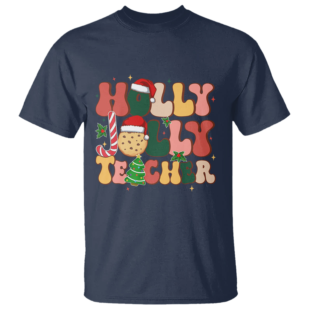 Groovy Holly Jolly Teacher Christmas Retro Xmas T Shirt - Wonder Print Shop