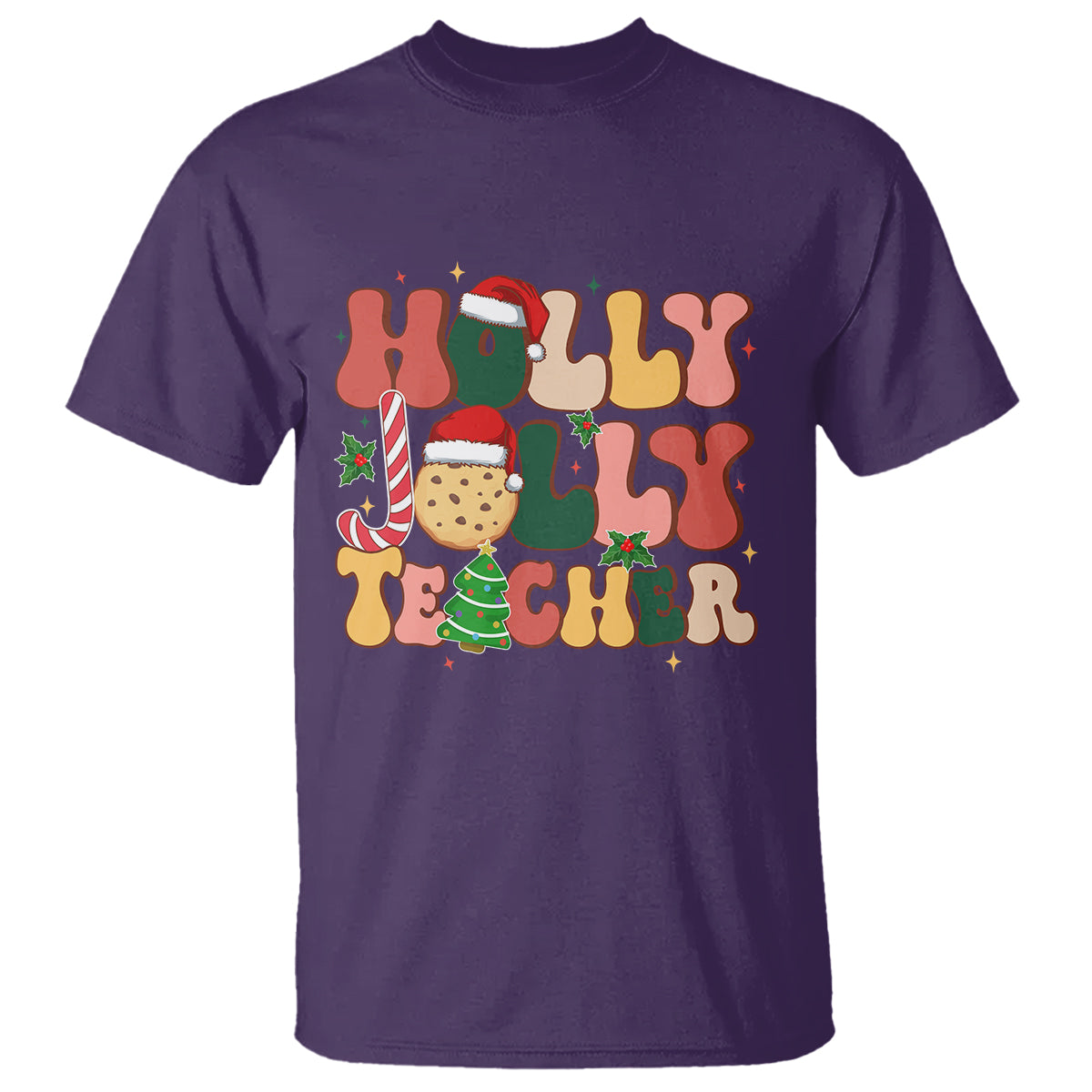 Groovy Holly Jolly Teacher Christmas Retro Xmas T Shirt - Wonder Print Shop