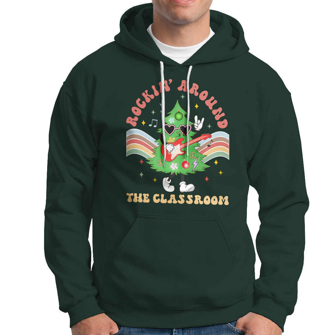 Teacher Christmas Hoodie Rockin' Around The Classroom Groovy Xmas Tree - Wonder Print Shop