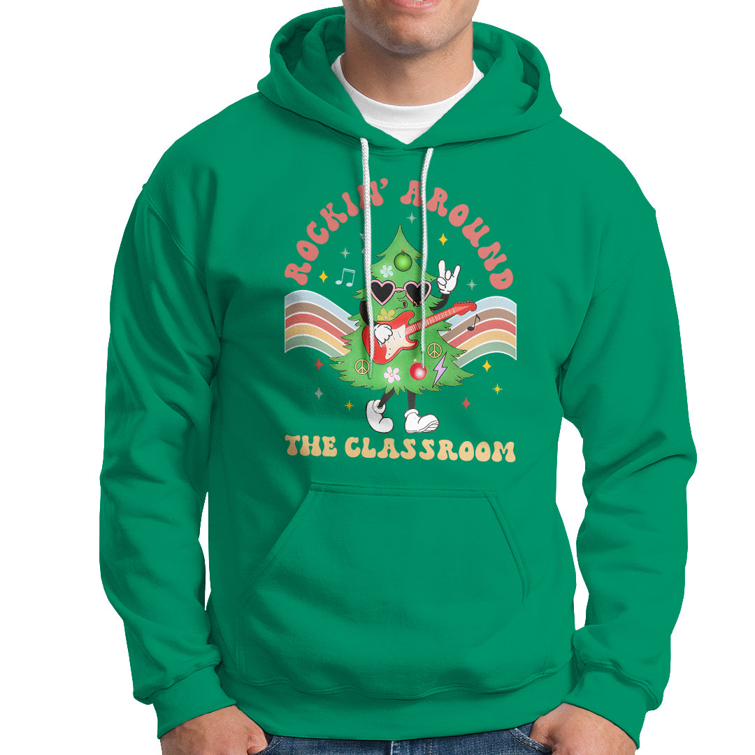 Teacher Christmas Hoodie Rockin' Around The Classroom Groovy Xmas Tree - Wonder Print Shop