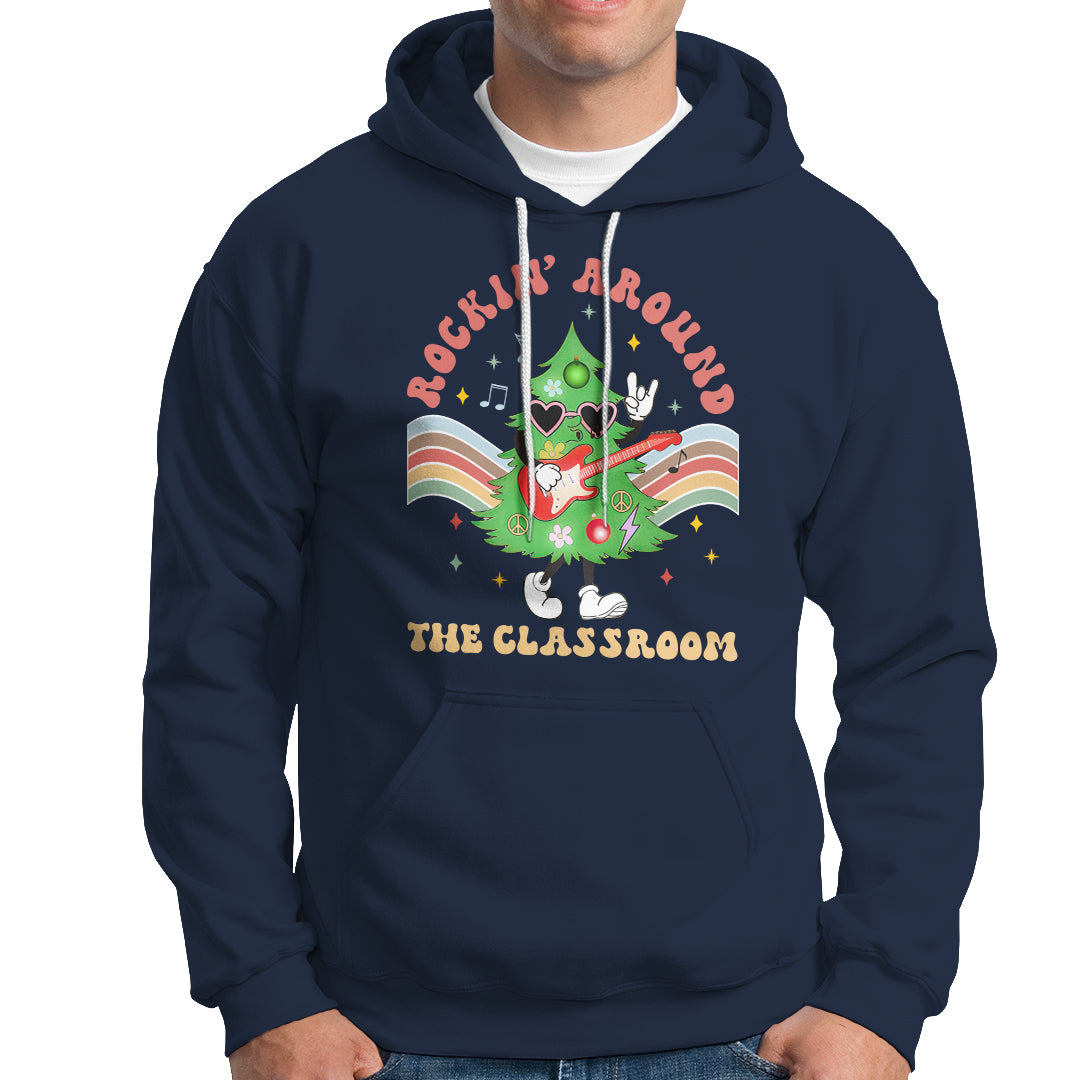 Teacher Christmas Hoodie Rockin' Around The Classroom Groovy Xmas Tree - Wonder Print Shop
