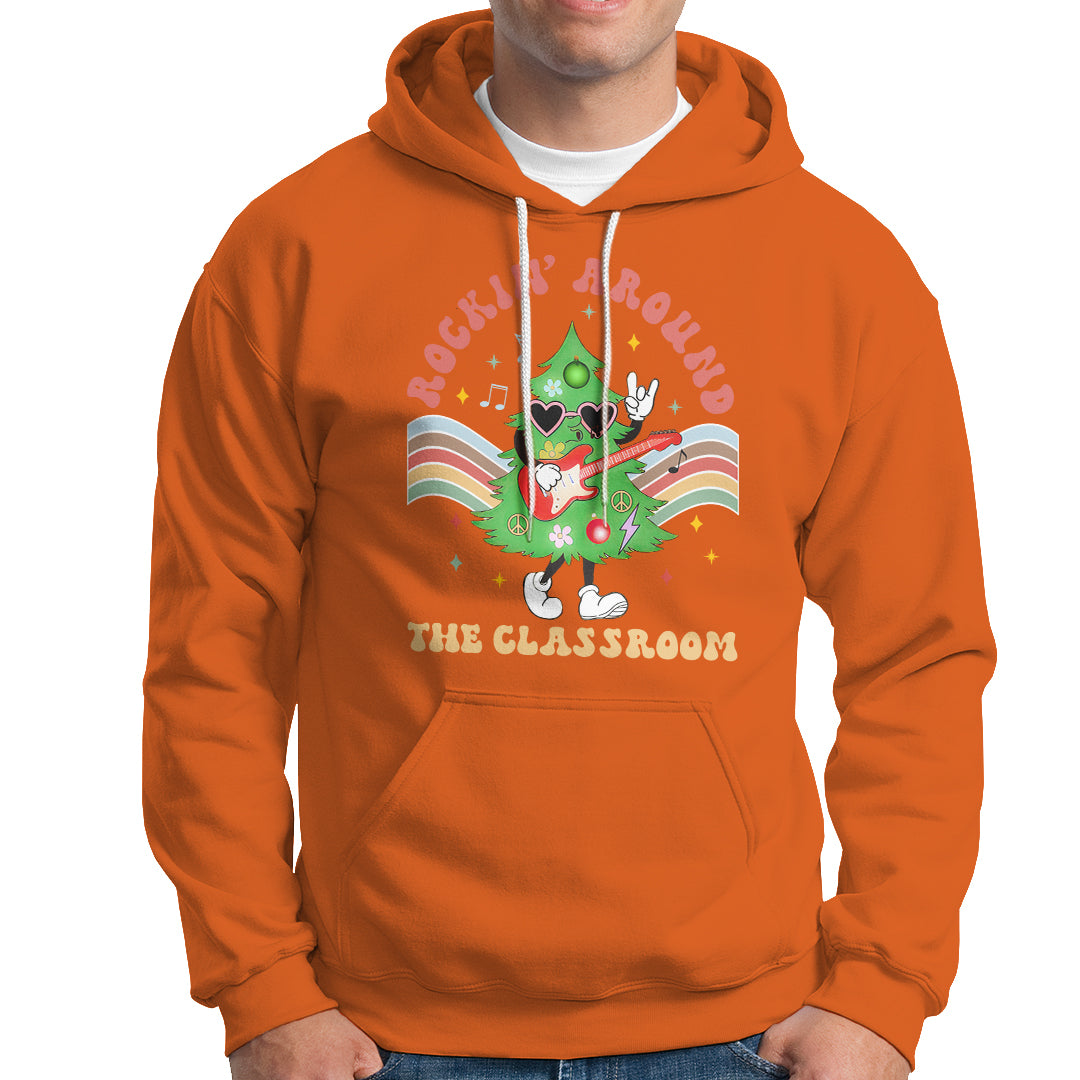 Teacher Christmas Hoodie Rockin' Around The Classroom Groovy Xmas Tree - Wonder Print Shop
