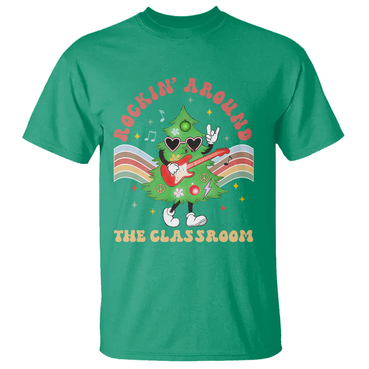 Teacher Christmas T Shirt Rockin' Around The Classroom Groovy Xmas Tree - Wonder Print Shop