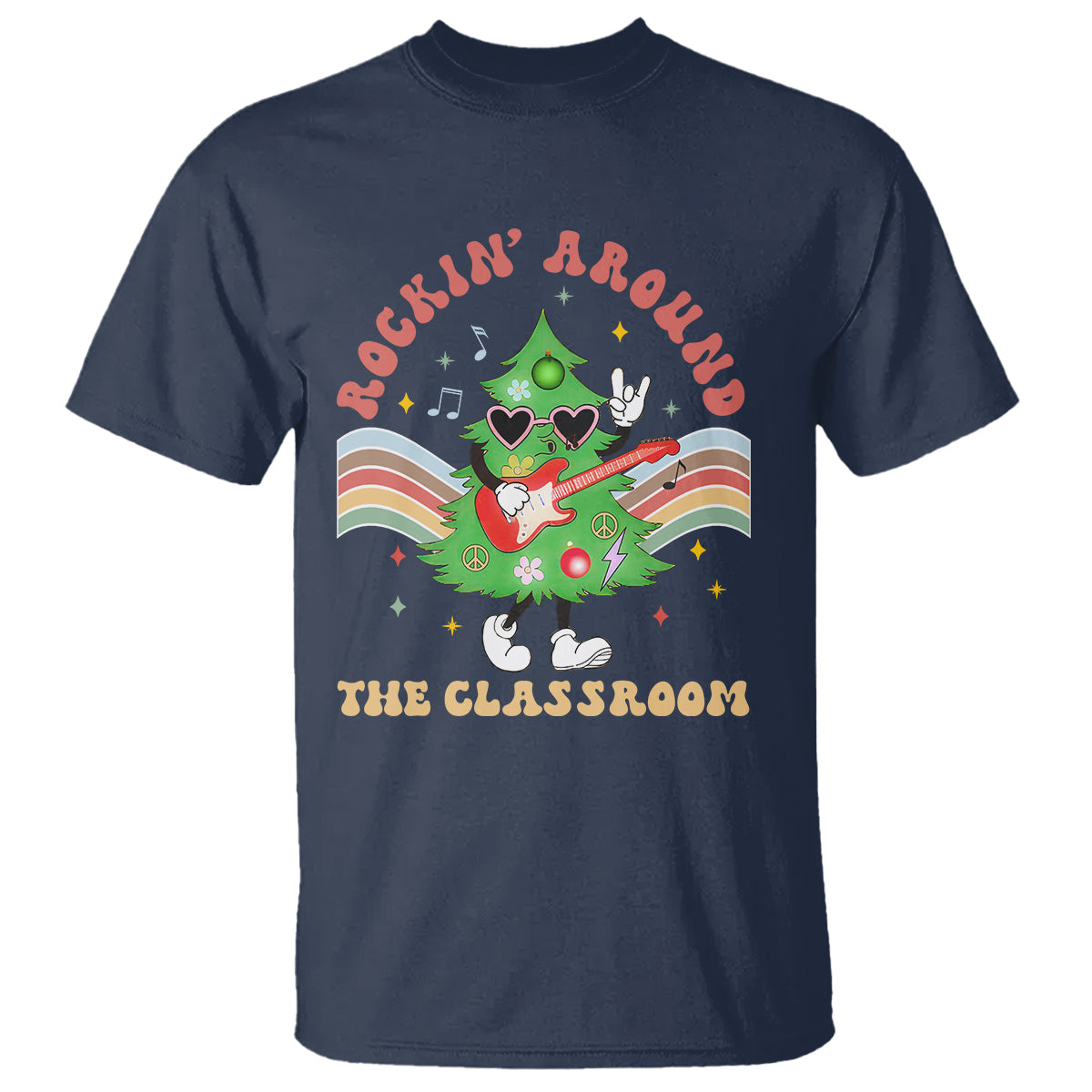 Teacher Christmas T Shirt Rockin' Around The Classroom Groovy Xmas Tree - Wonder Print Shop