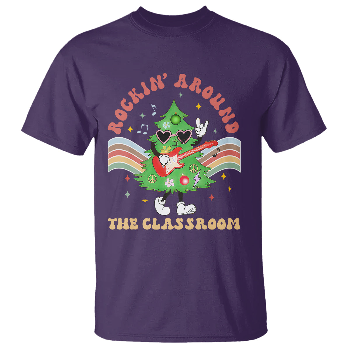 Teacher Christmas T Shirt Rockin' Around The Classroom Groovy Xmas Tree - Wonder Print Shop