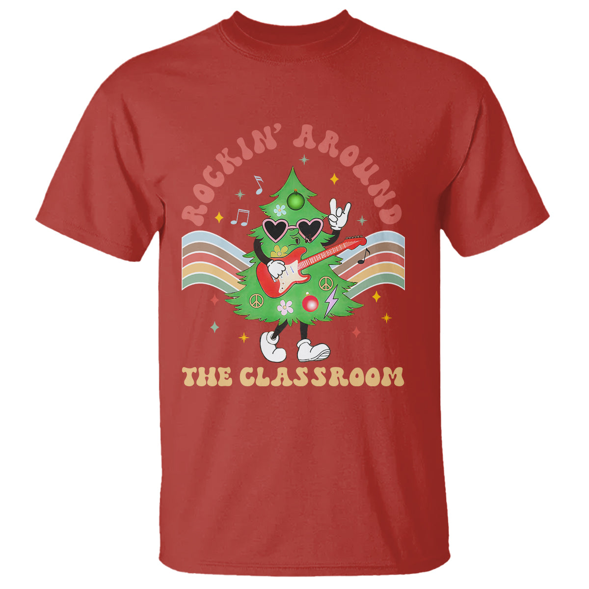 Teacher Christmas T Shirt Rockin' Around The Classroom Groovy Xmas Tree - Wonder Print Shop