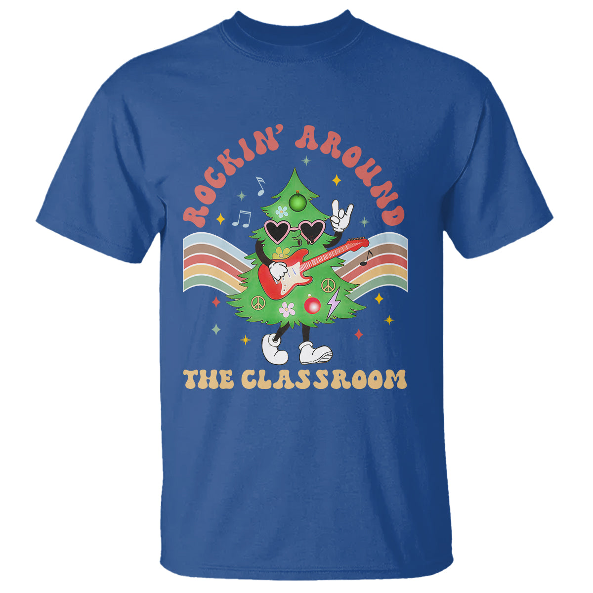 Teacher Christmas T Shirt Rockin' Around The Classroom Groovy Xmas Tree - Wonder Print Shop