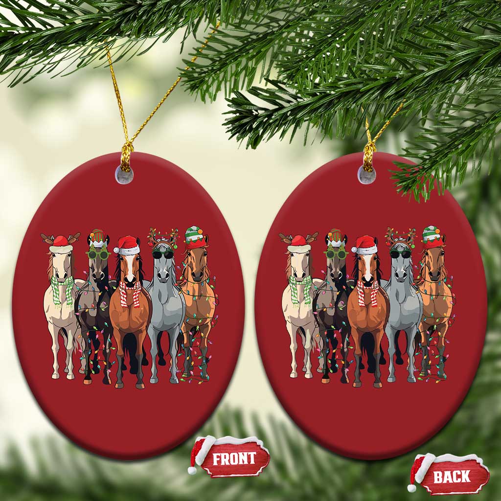 Funny Xmas Horse Christmas Ornament Xmas Light Reindeer Horses Crew with Santa Hat - Wonder Print Shop