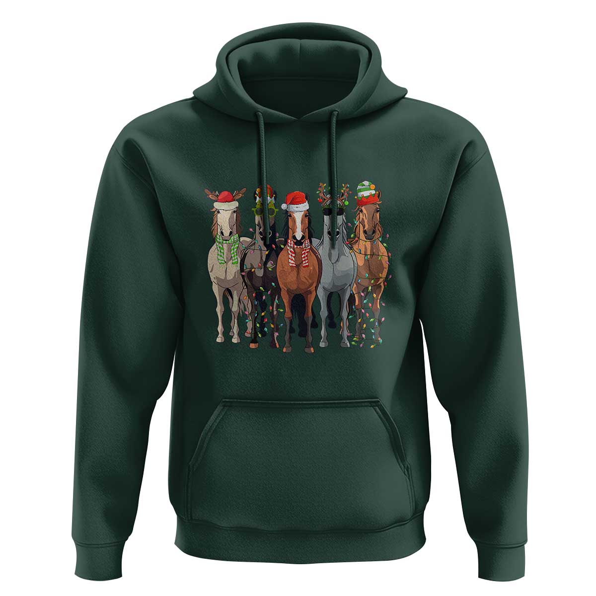 Funny Christmas Horse Hoodie Xmas Light Reindeer Horses Crew with Santa Hat