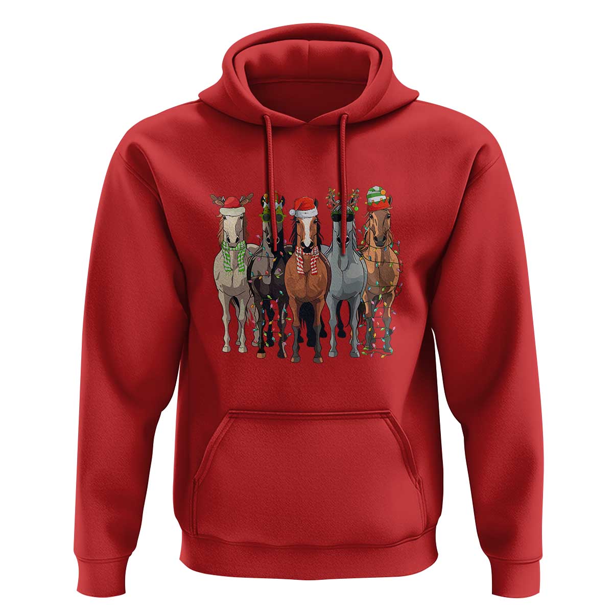 Funny Christmas Horse Hoodie Xmas Light Reindeer Horses Crew with Santa Hat
