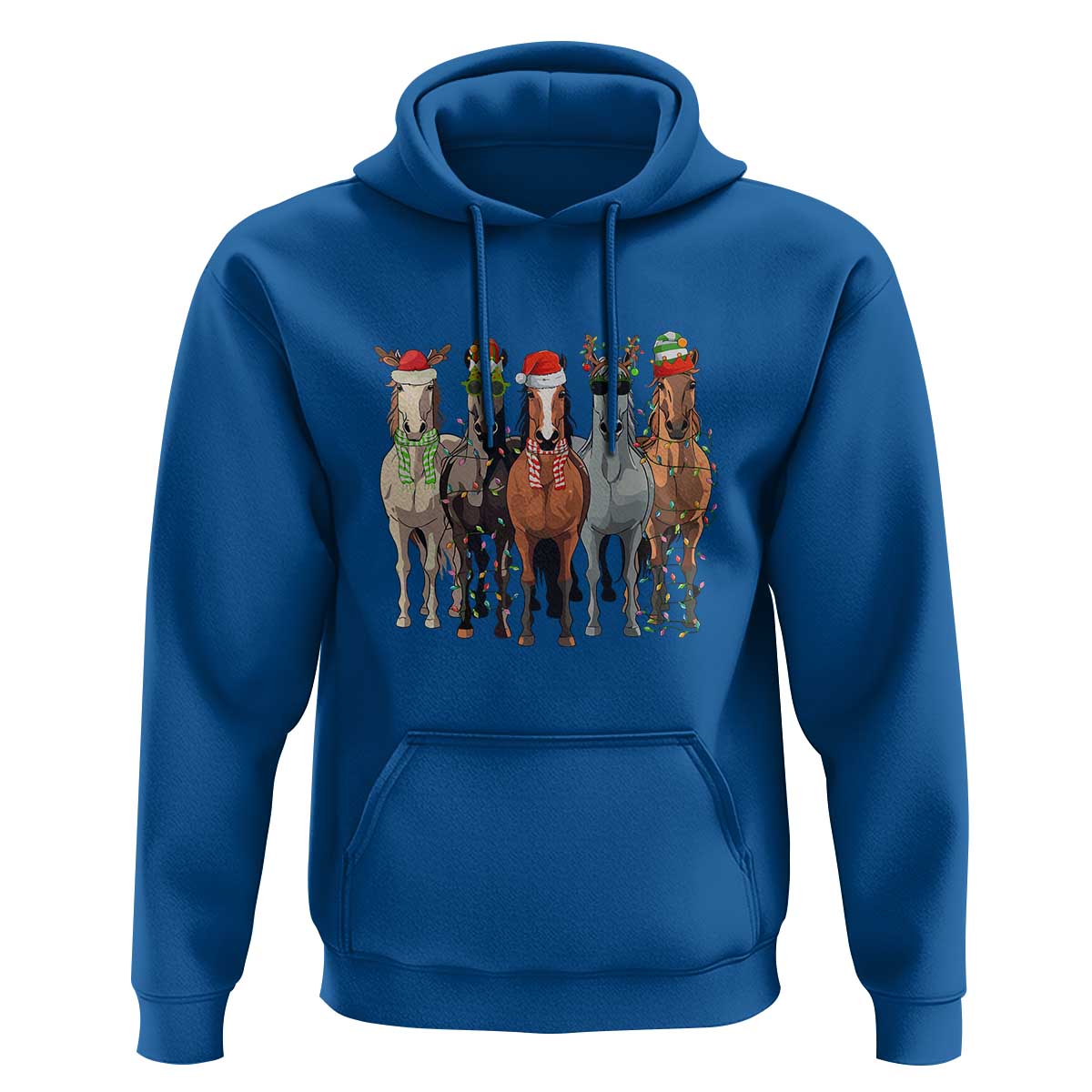 Funny Christmas Horse Hoodie Xmas Light Reindeer Horses Crew with Santa Hat