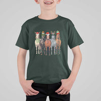 Funny Christmas Horse T Shirt For Kid Xmas Light Reindeer Horses Crew with Santa Hat - Wonder Print Shop