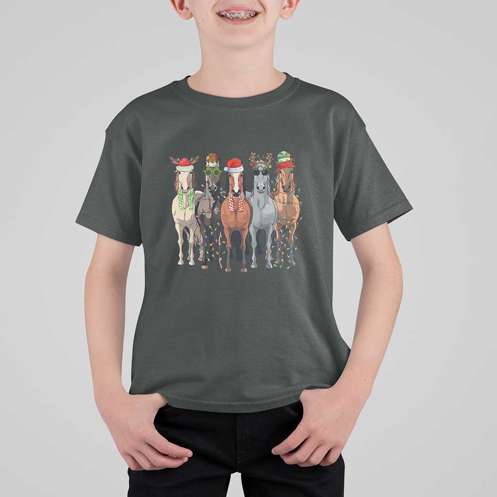 Funny Christmas Horse T Shirt For Kid Xmas Light Reindeer Horses Crew with Santa Hat - Wonder Print Shop
