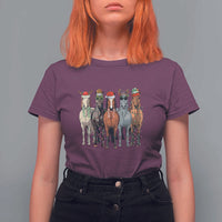Funny Christmas Horse T Shirt For Women Xmas Light Reindeer Horses Crew with Santa Hat - Wonder Print Shop