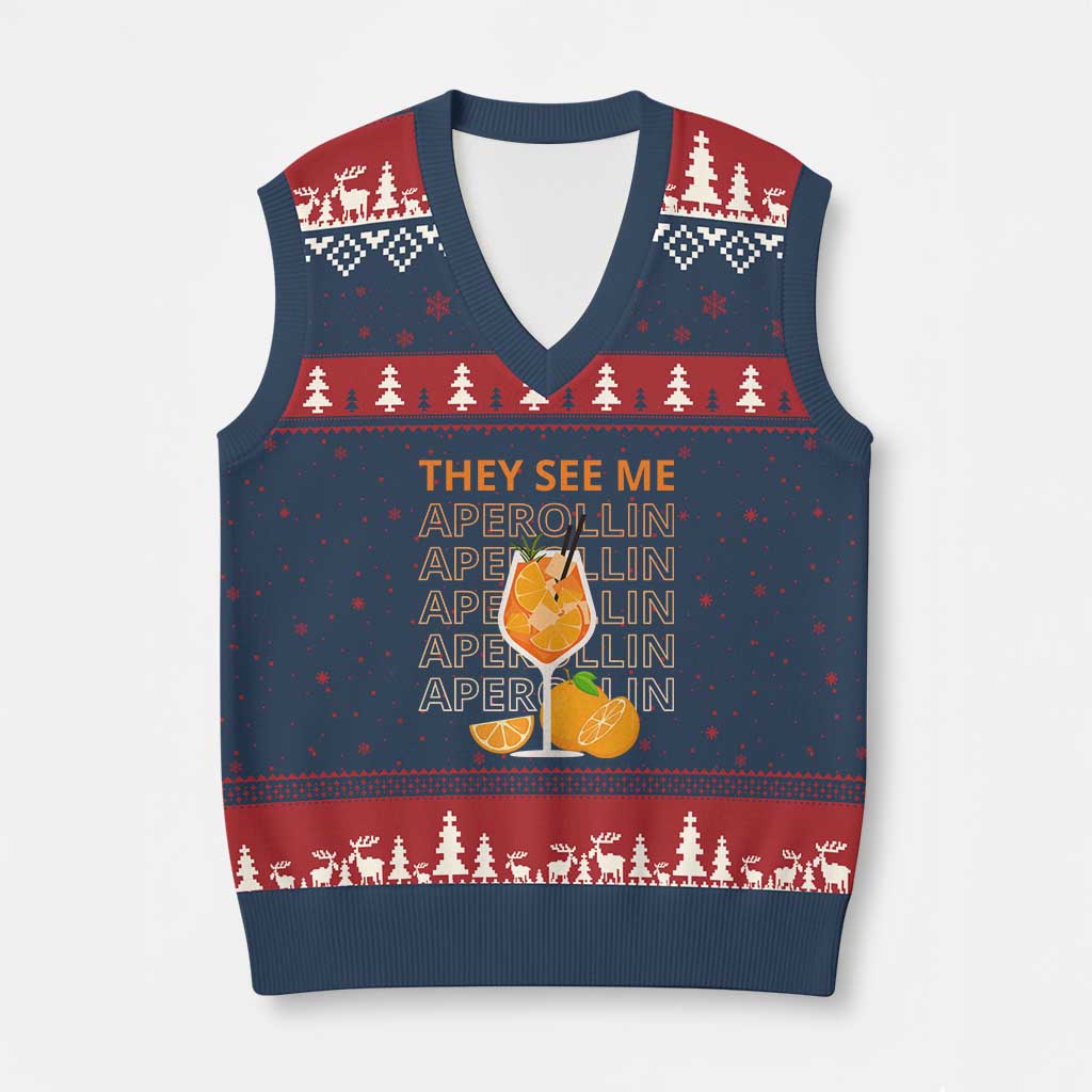 Aperol Spritz V-Neck Knit Sweater Vest They See Me Aperollin Summer Cocktail Sprizz - Wonder Print Shop