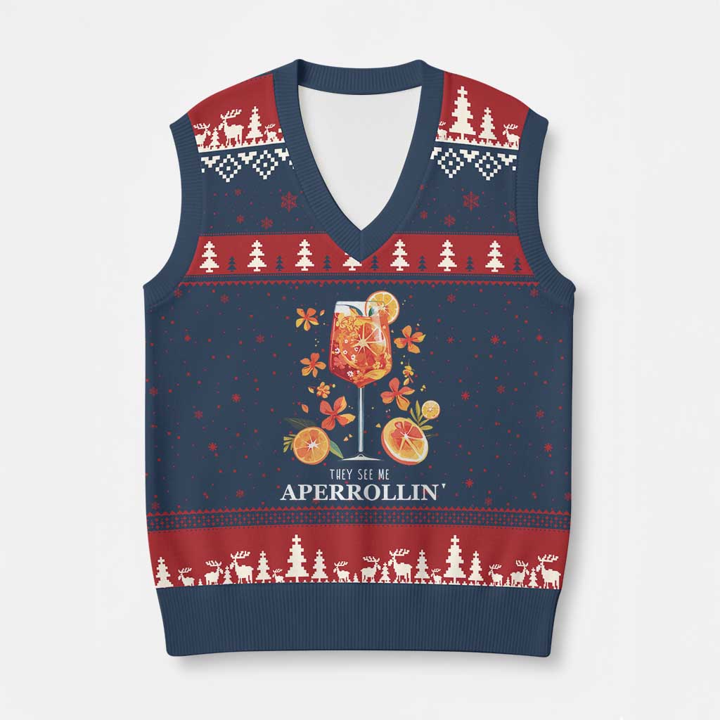 Aperol Spritz V-Neck Knit Sweater Vest They See Me Aperrollin Summer Cocktail - Wonder Print Shop