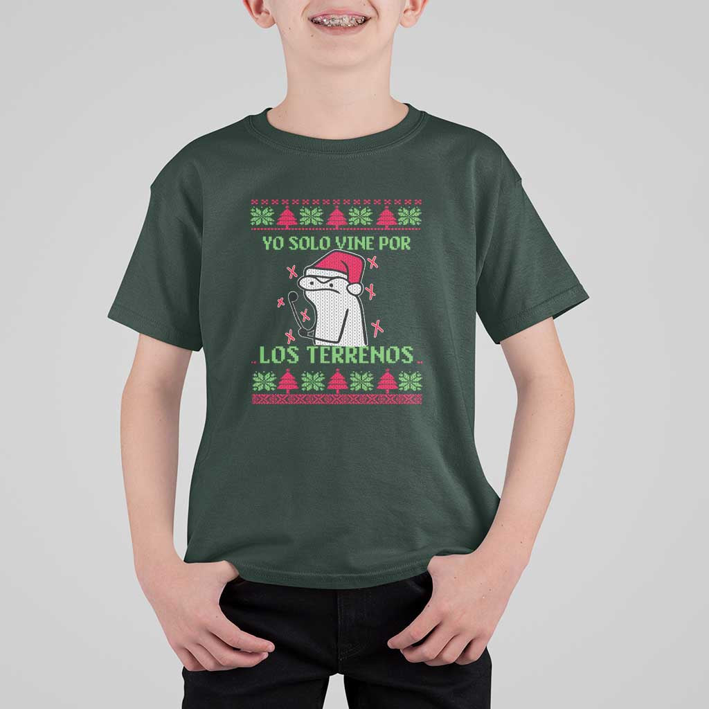 Funny Spanish Ugly Christmas T Shirt For Kid Yo Solo Vine Por Los Terrenos I'm Just Here For Feliz Navidad - Wonder Print Shop