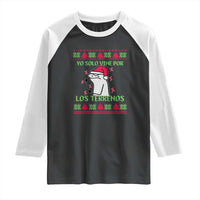 Funny Spanish Ugly Christmas Raglan Shirt Yo Solo Vine Por Los Terrenos I'm Just Here For Feliz Navidad