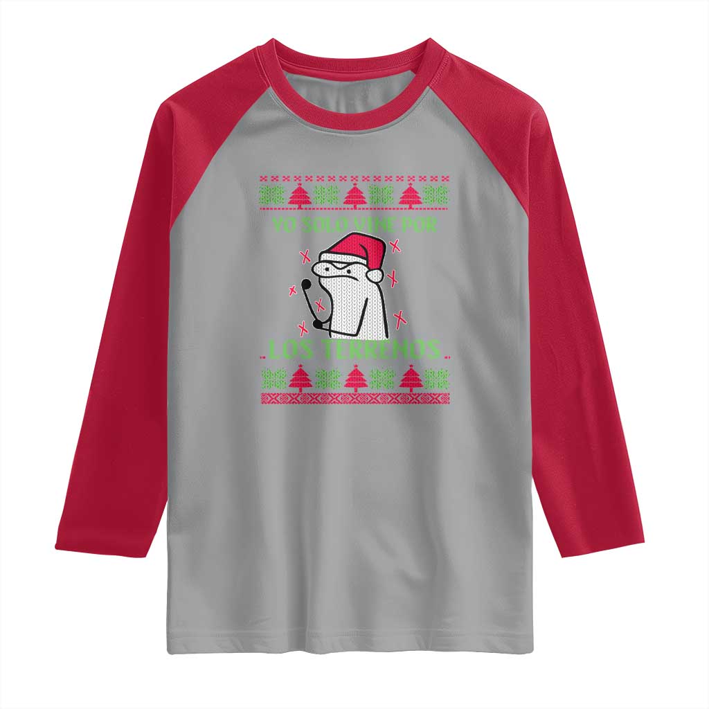 Funny Spanish Ugly Christmas Raglan Shirt Yo Solo Vine Por Los Terrenos I'm Just Here For Feliz Navidad
