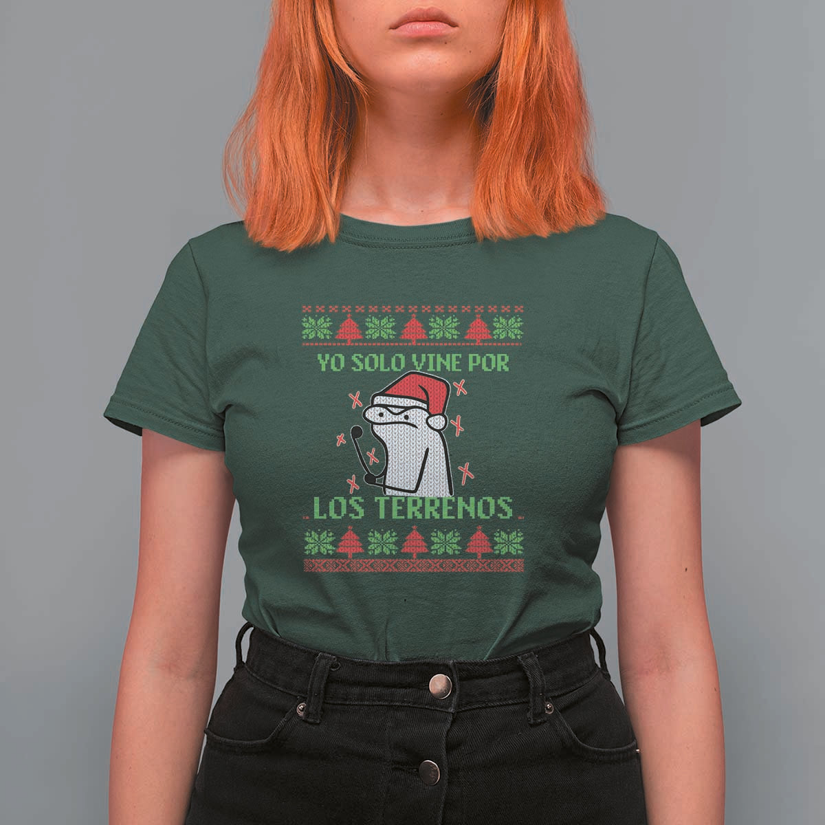 Funny Spanish Ugly Christmas T Shirt For Women Yo Solo Vine Por Los Terrenos I'm Just Here For Feliz Navidad - Wonder Print Shop