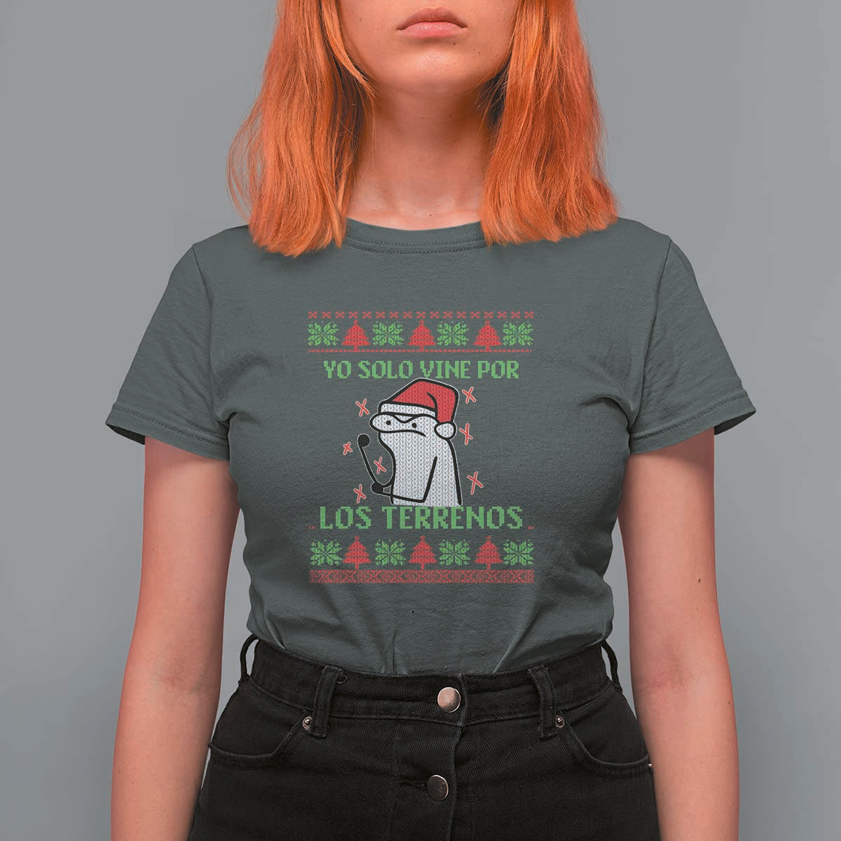 Funny Spanish Ugly Christmas T Shirt For Women Yo Solo Vine Por Los Terrenos I'm Just Here For Feliz Navidad - Wonder Print Shop