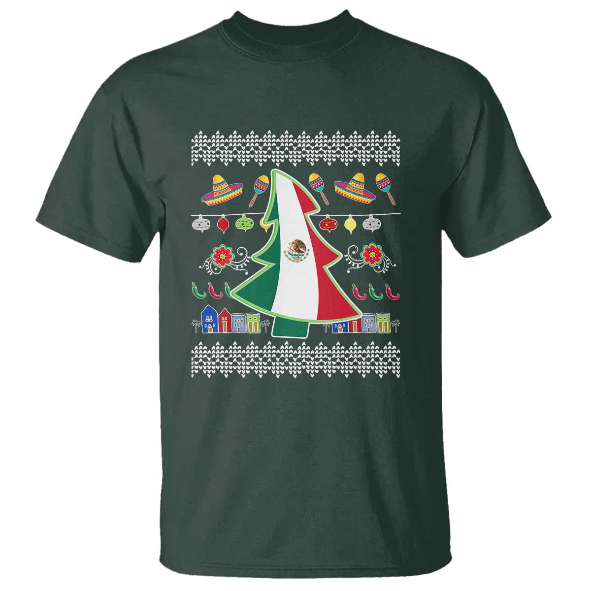 Mexican Christmas T Shirt Mexico Flag Xmas Tree Ugly Sweater - Wonder Print Shop