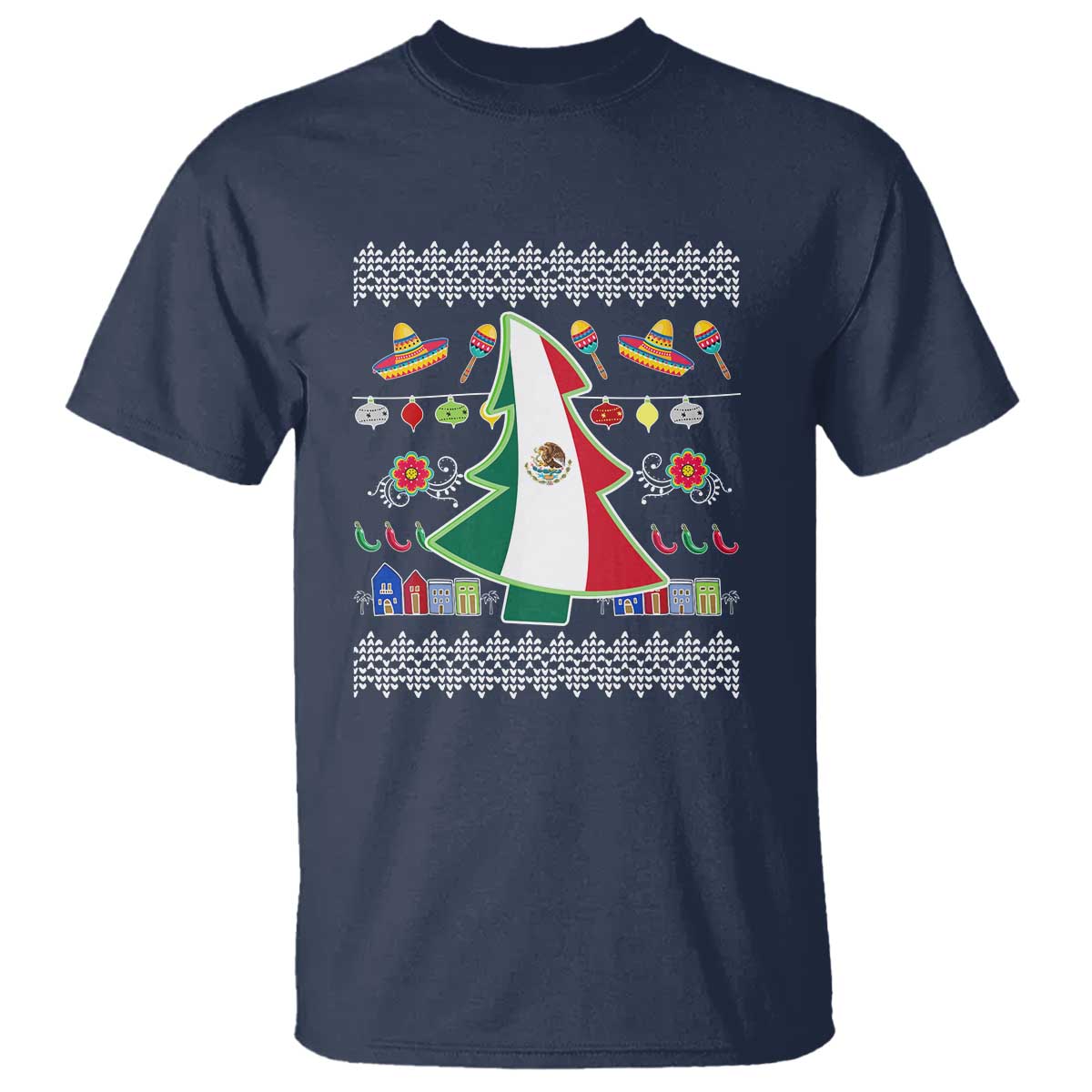 Mexican Christmas T Shirt Mexico Flag Xmas Tree Ugly Sweater - Wonder Print Shop