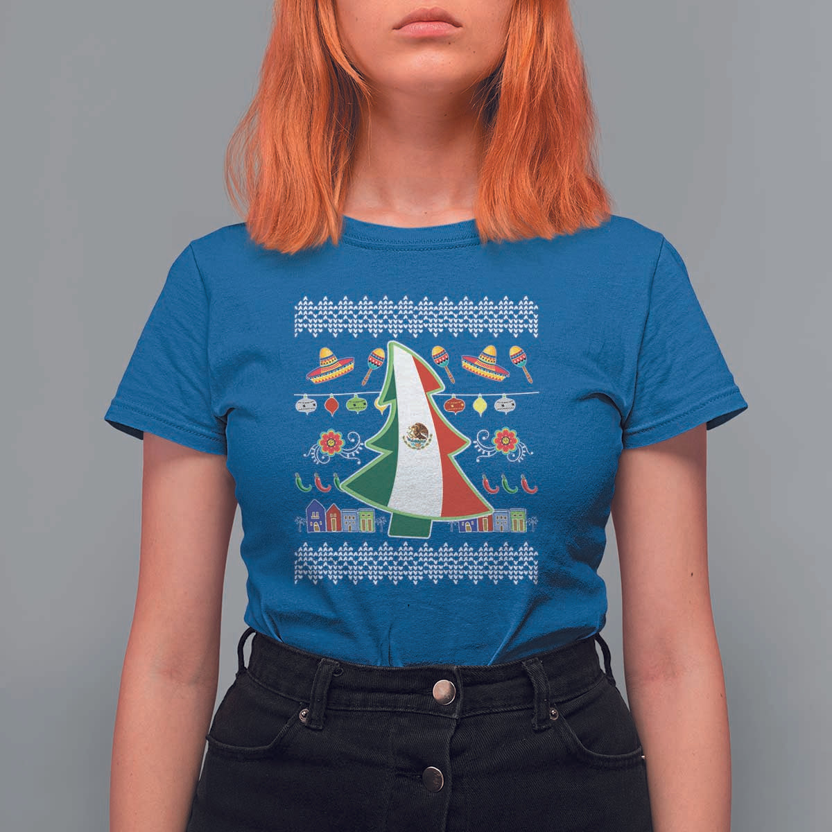 Mexican Christmas T Shirt For Women Mexico Flag Xmas Tree Ugly Sweater - Wonder Print Shop