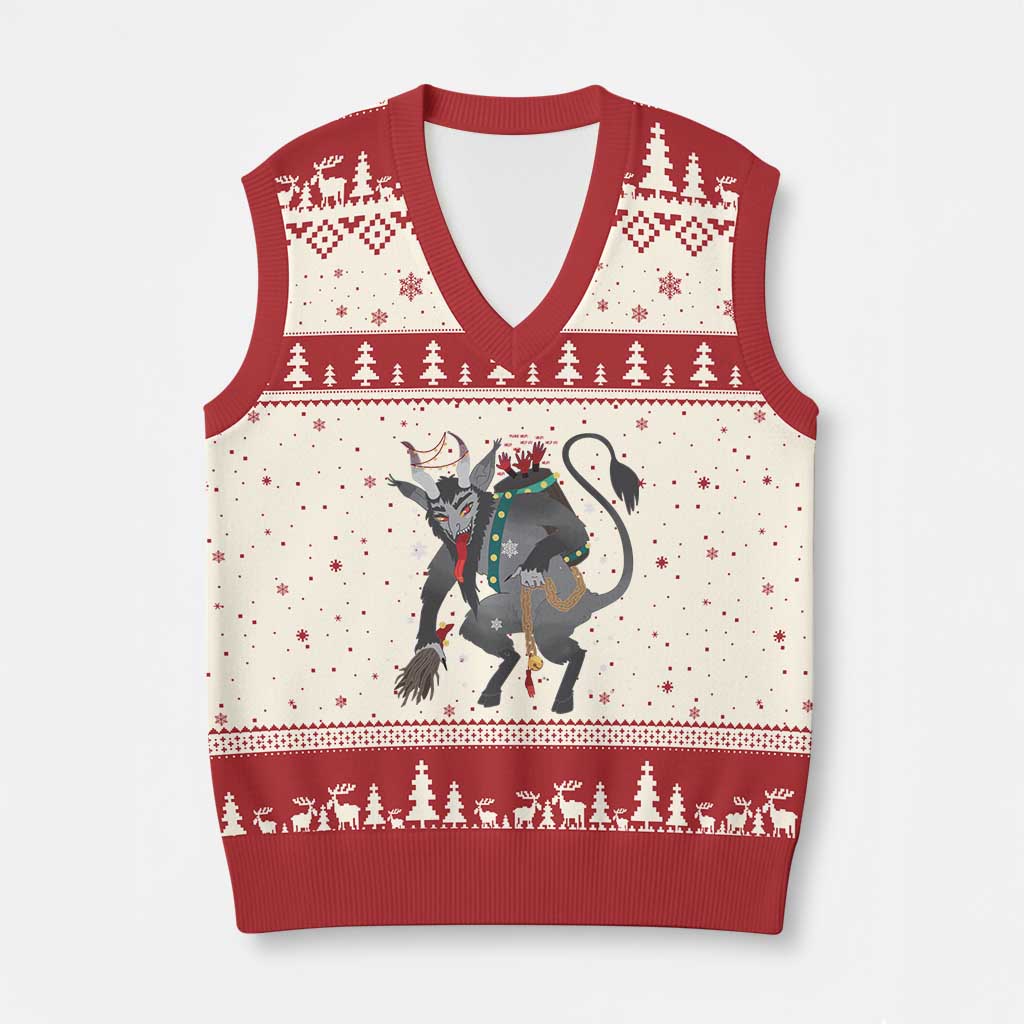 Xmas Merry Krampus V-Neck Knit Sweater Vest Naughty Horror Evil Xmas Psychobilly - Wonder Print Shop