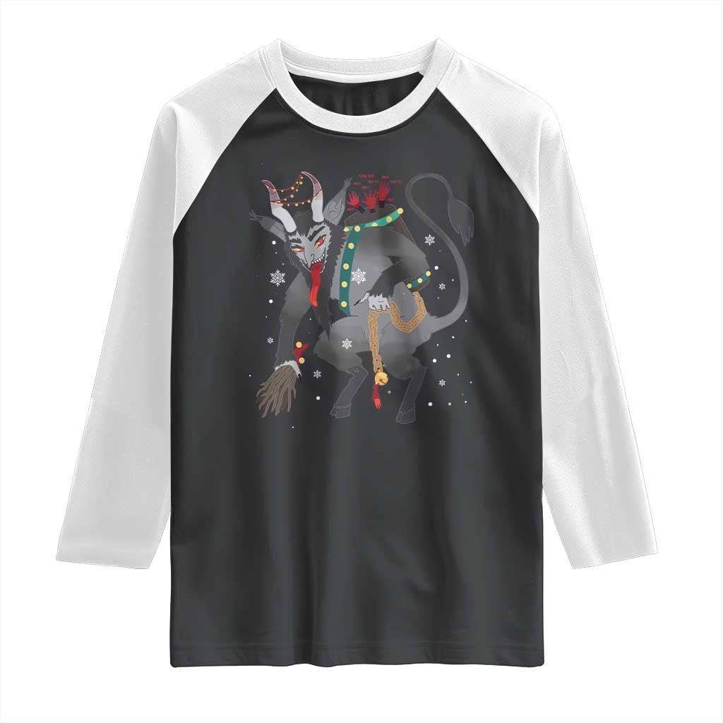 Christmas Merry Krampus Raglan Shirt Naughty Horror Evil Xmas Psychobilly