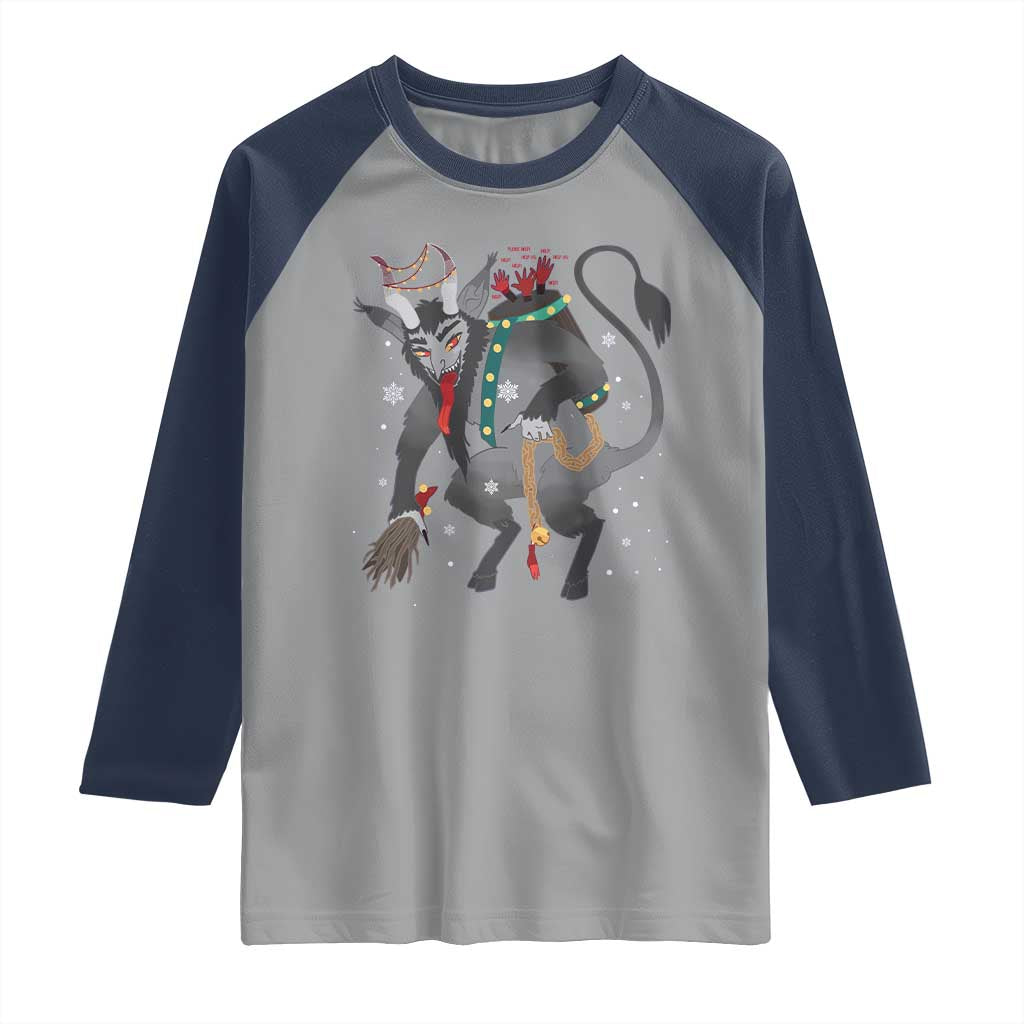 Christmas Merry Krampus Raglan Shirt Naughty Horror Evil Xmas Psychobilly