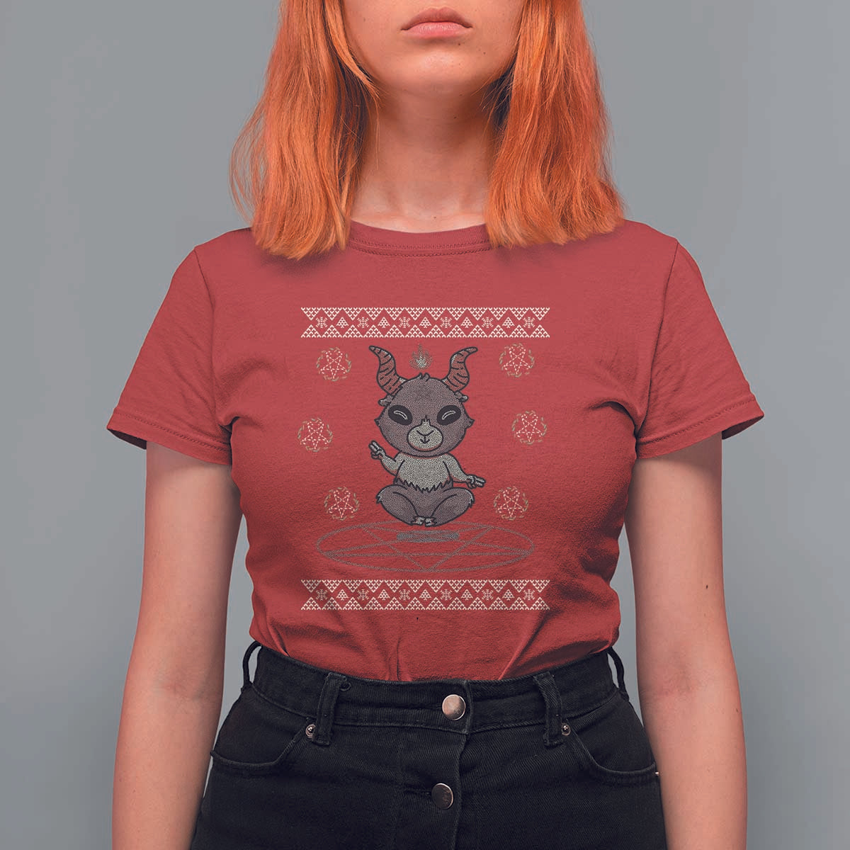 Cute Baby Baphomet T Shirt For Women Ugly Christmas Sweater Occult Gift - Wonder Print Shop