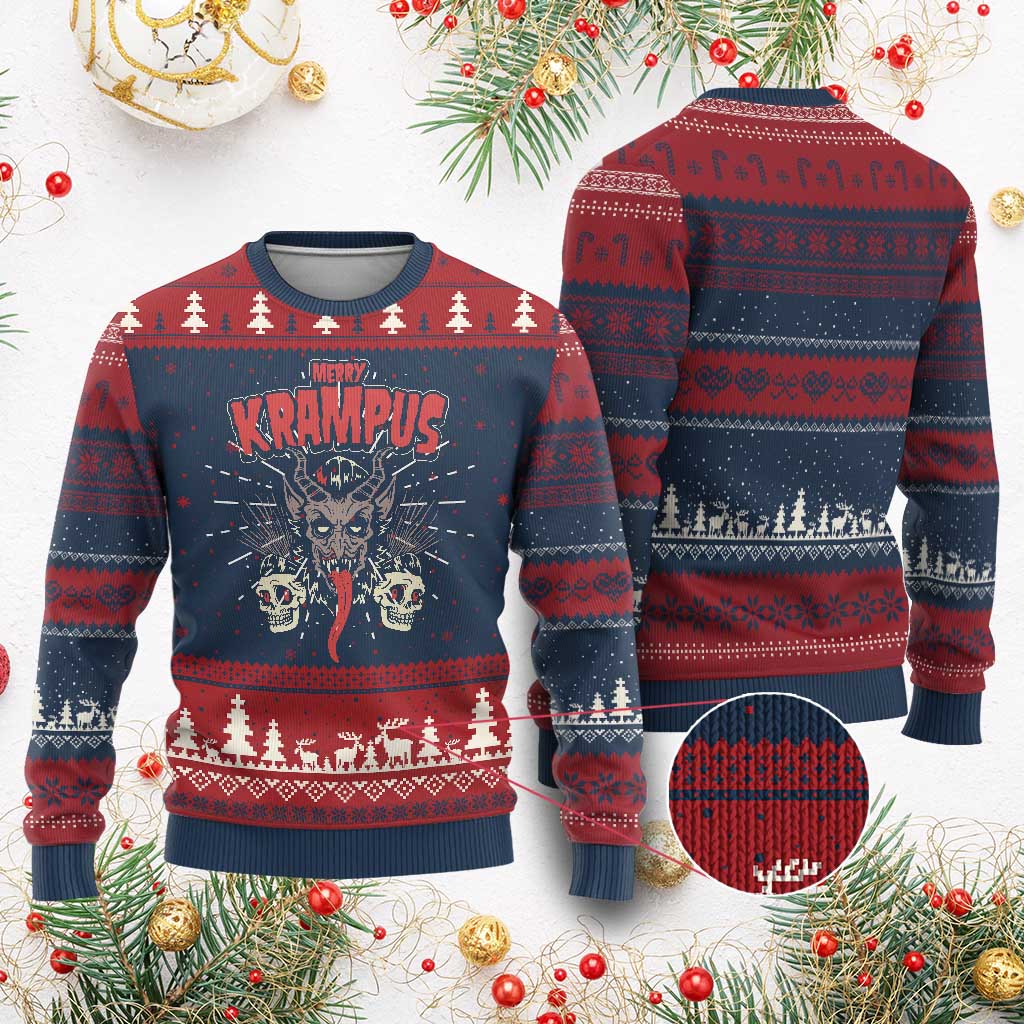 Merry Krampus Xmas Ugly Christmas Sweater Naughty  Psychobilly Horror - Wonder Print Shop