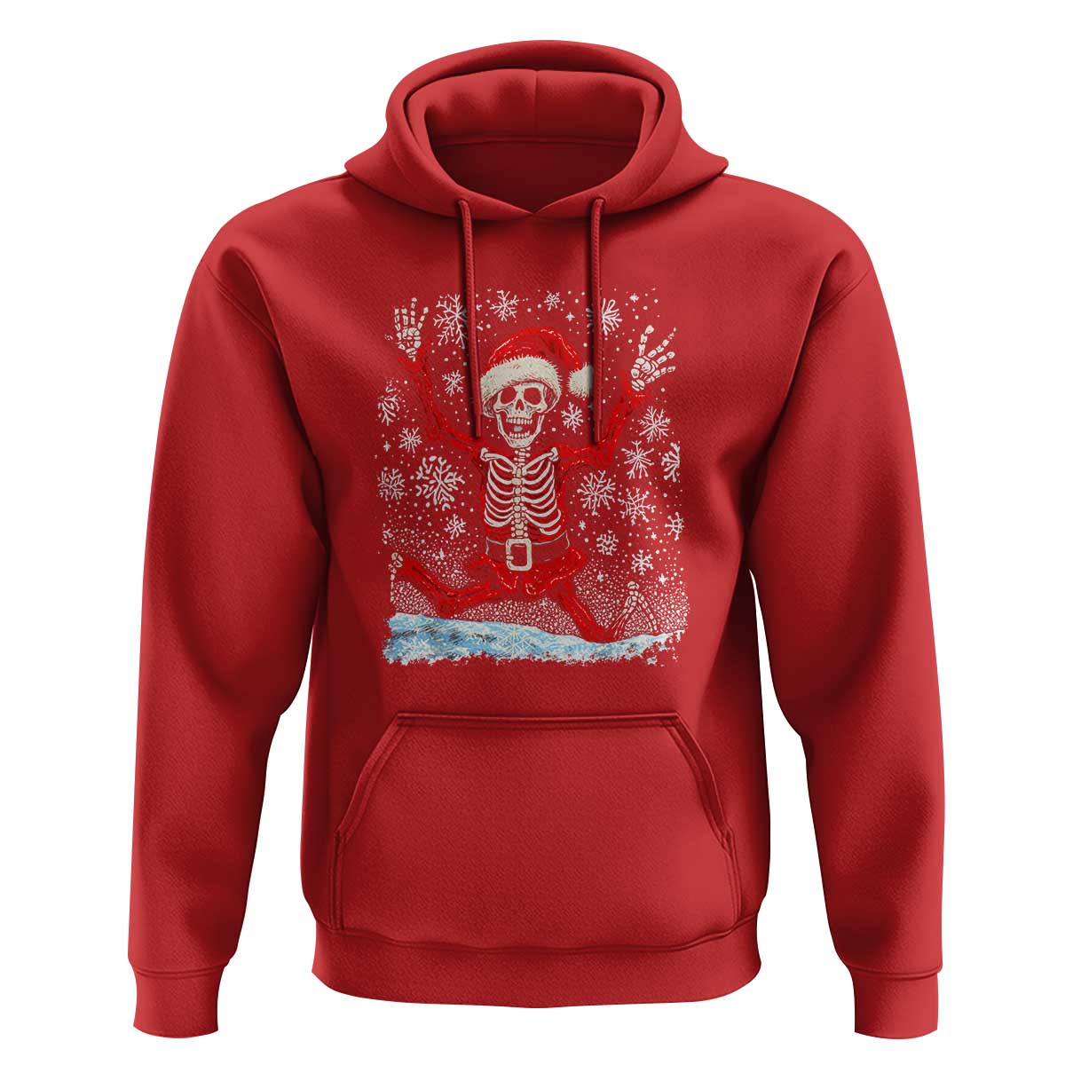 Dancing Skeleton Christmas Hoodie Snowy Xmas Night Santa