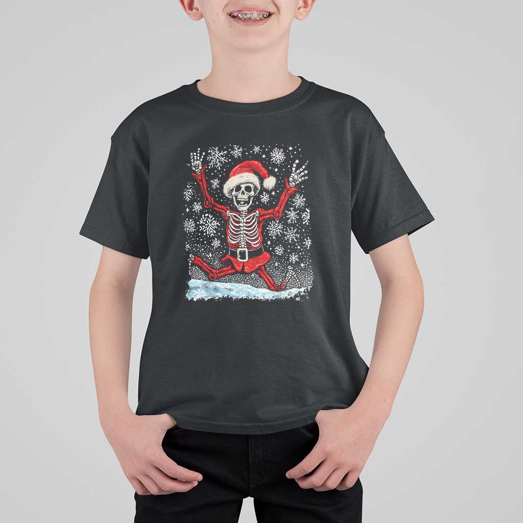 Dancing Skeleton Christmas T Shirt For Kid Snowy Xmas Night Santa - Wonder Print Shop