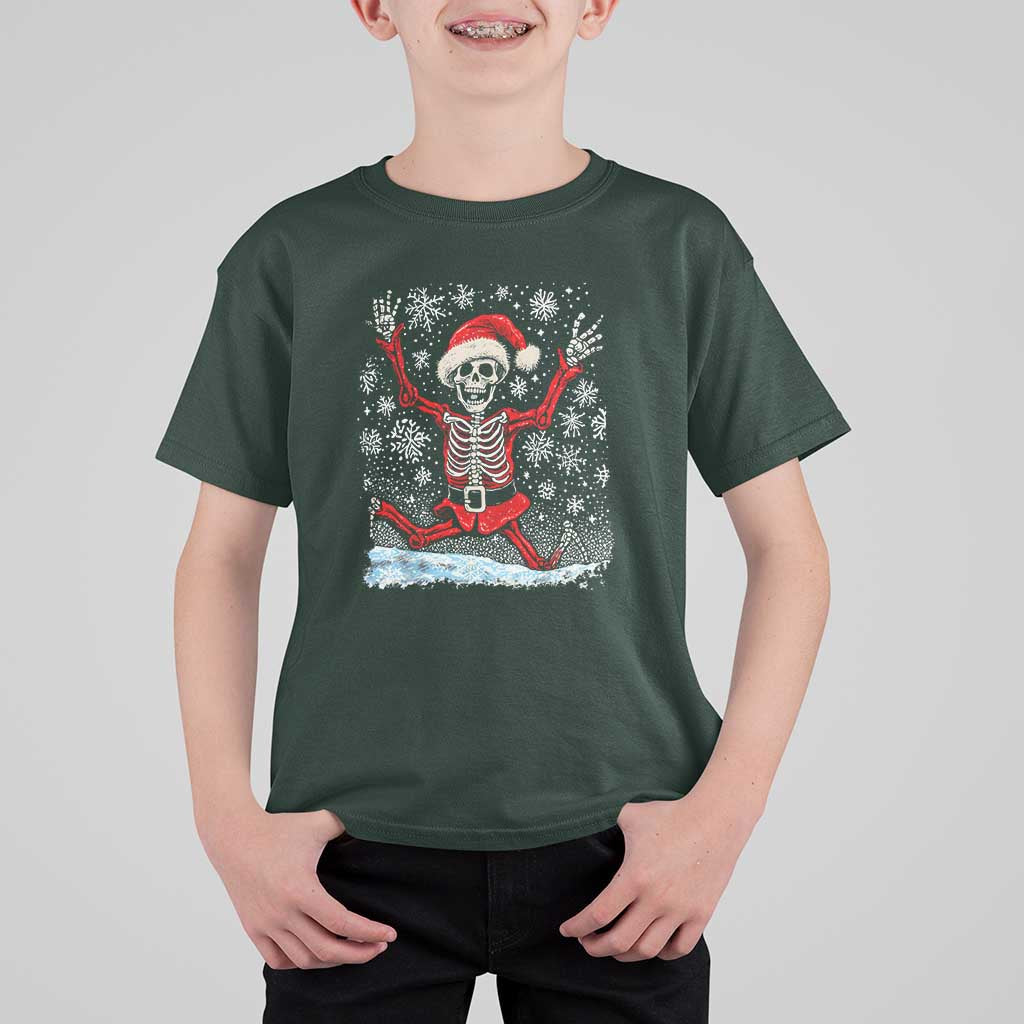 Dancing Skeleton Christmas T Shirt For Kid Snowy Xmas Night Santa - Wonder Print Shop