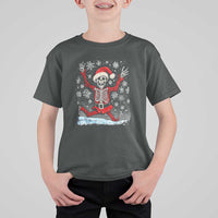 Dancing Skeleton Christmas T Shirt For Kid Snowy Xmas Night Santa - Wonder Print Shop