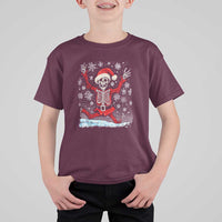 Dancing Skeleton Christmas T Shirt For Kid Snowy Xmas Night Santa - Wonder Print Shop
