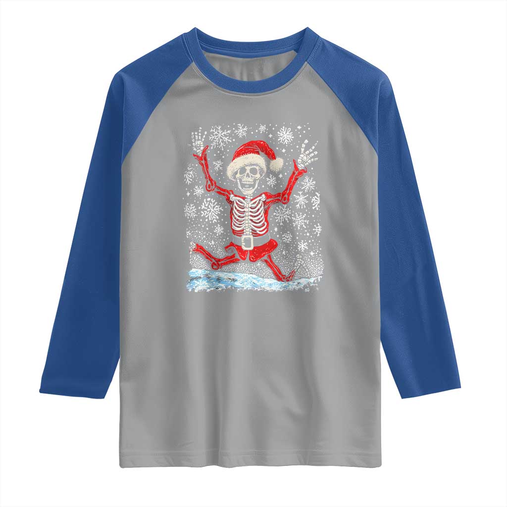 Dancing Skeleton Christmas Raglan Shirt Snowy Xmas Night Santa