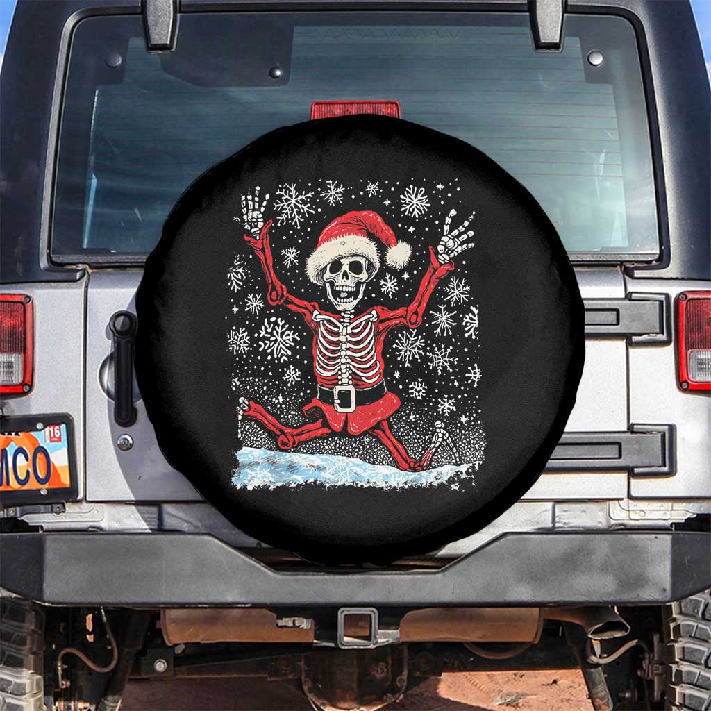 Dancing Skeleton Christmas Spare Tire Cover Snowy Xmas Night Santa