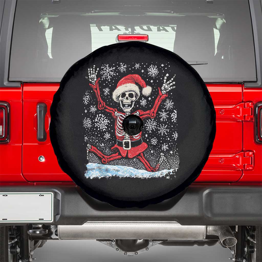 Dancing Skeleton Christmas Spare Tire Cover Snowy Xmas Night Santa