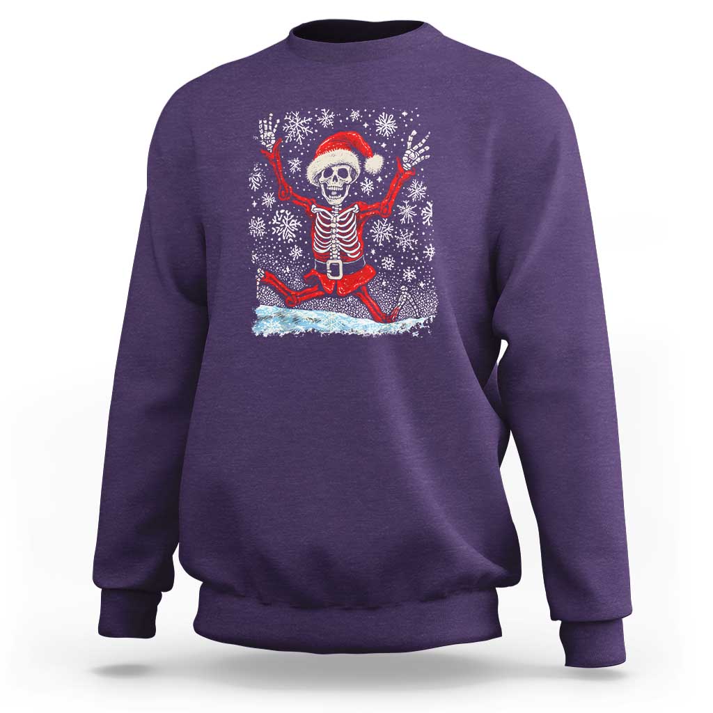 Dancing Skeleton Christmas Sweatshirt Snowy Xmas Night Santa - Wonder Print Shop