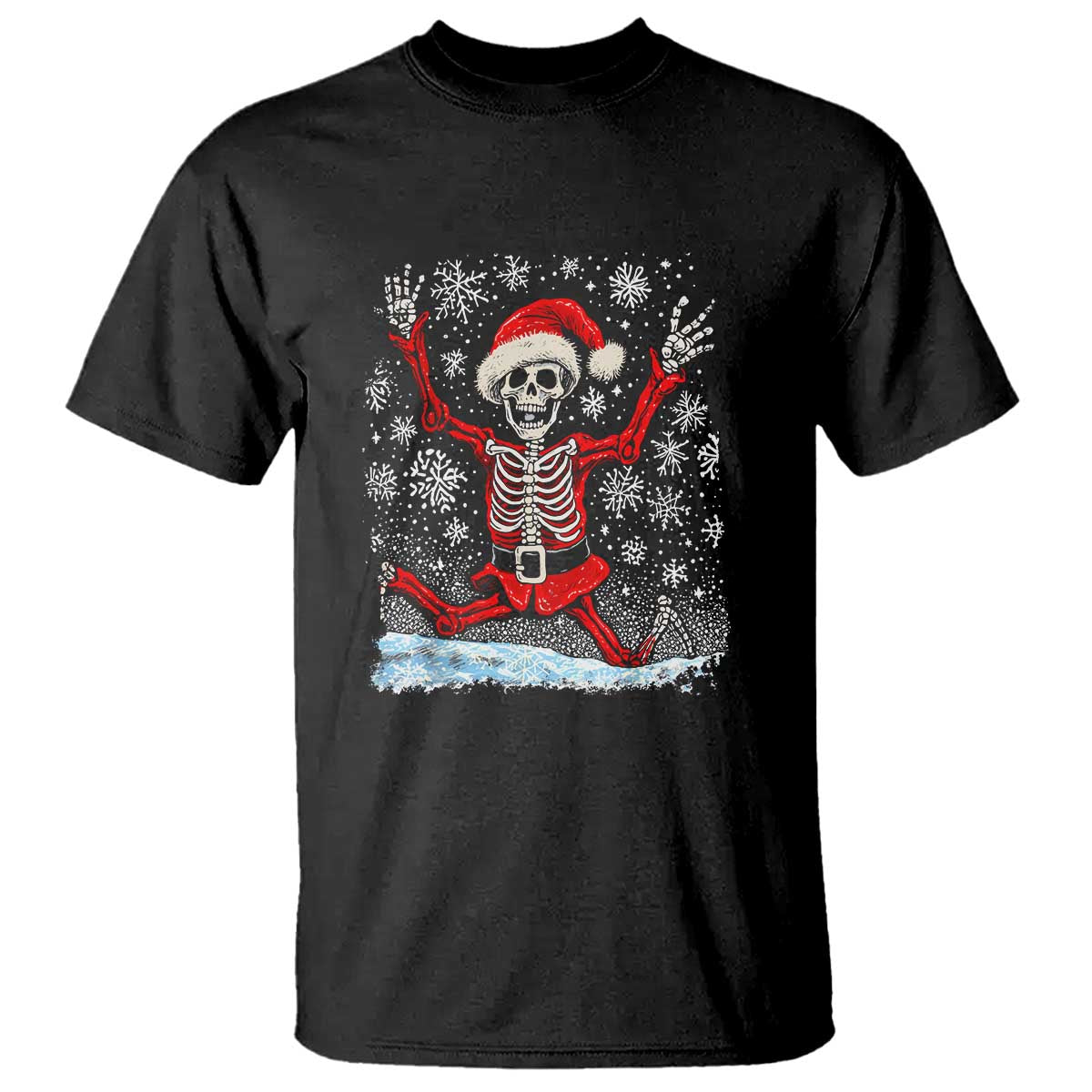 Dancing Skeleton Christmas T Shirt Snowy Xmas Night Santa - Wonder Print Shop