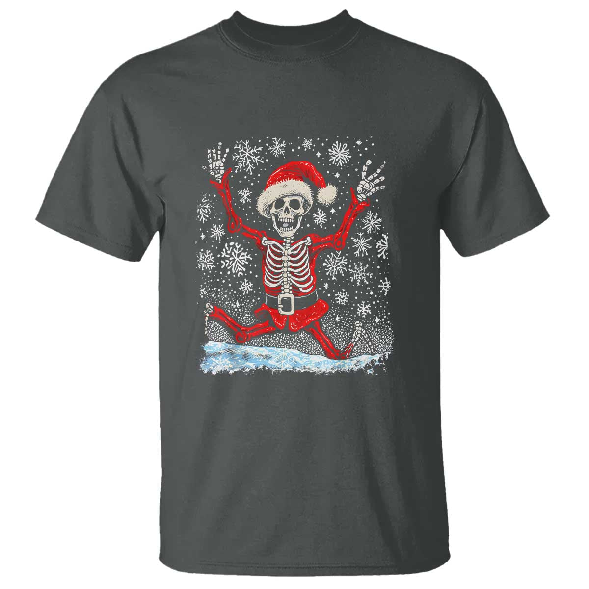 Dancing Skeleton Christmas T Shirt Snowy Xmas Night Santa - Wonder Print Shop