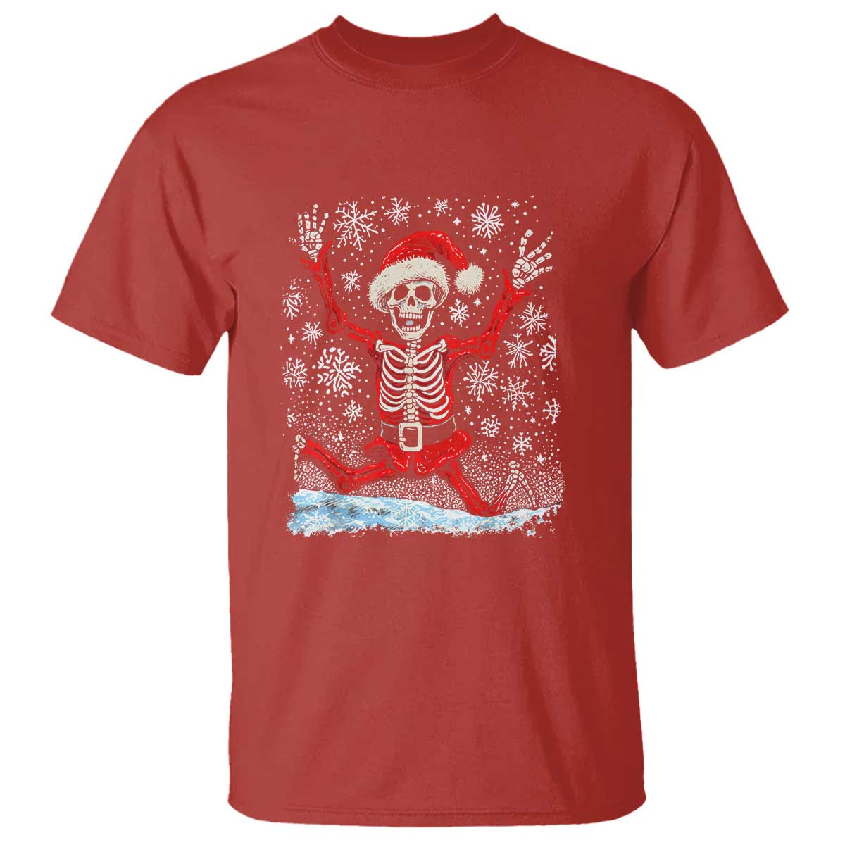 Dancing Skeleton Christmas T Shirt Snowy Xmas Night Santa - Wonder Print Shop