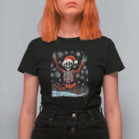 Dancing Skeleton Christmas T Shirt For Women Snowy Xmas Night Santa - Wonder Print Shop