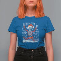 Dancing Skeleton Christmas T Shirt For Women Snowy Xmas Night Santa - Wonder Print Shop