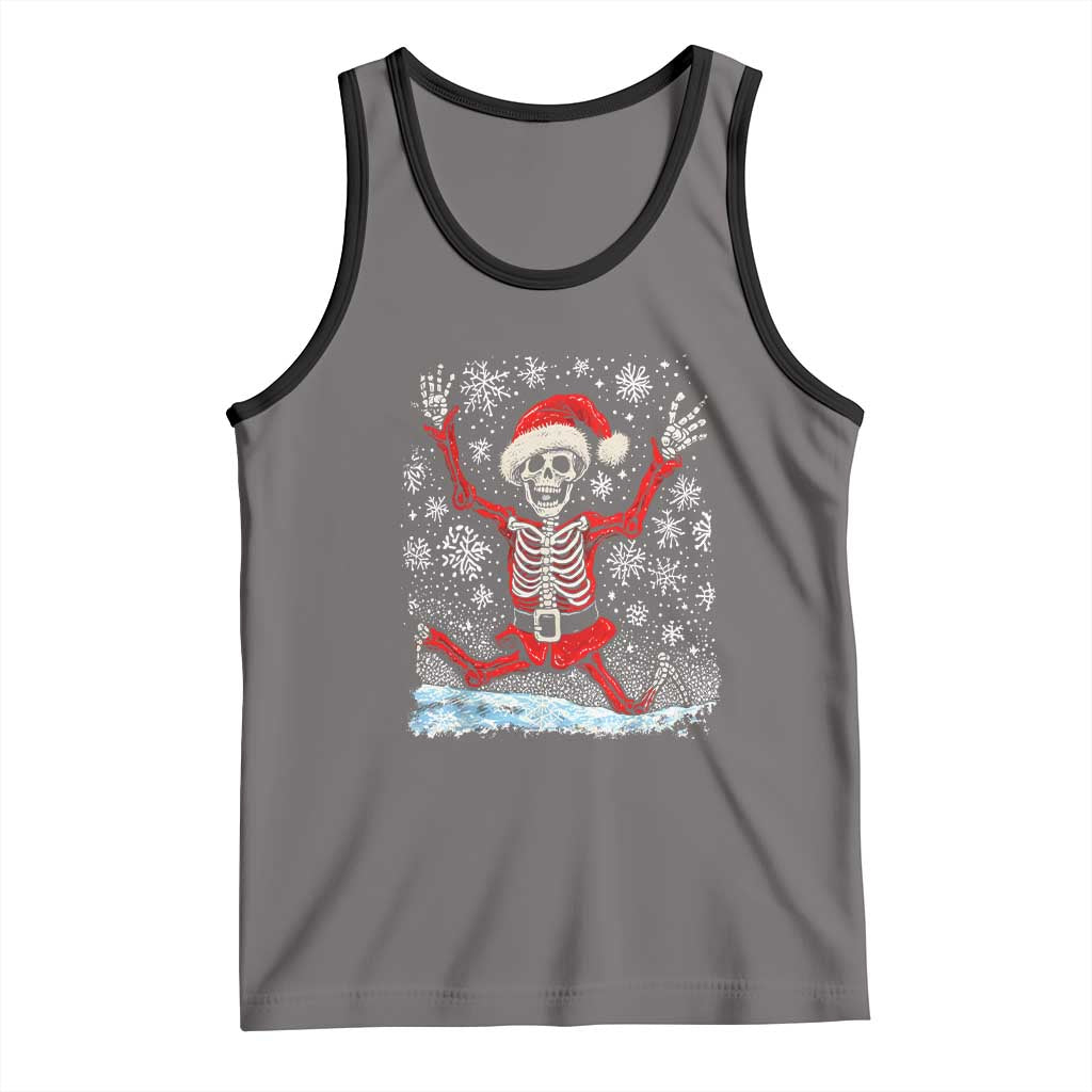 Dancing Skeleton Christmas Tank Top Snowy Xmas Night Santa