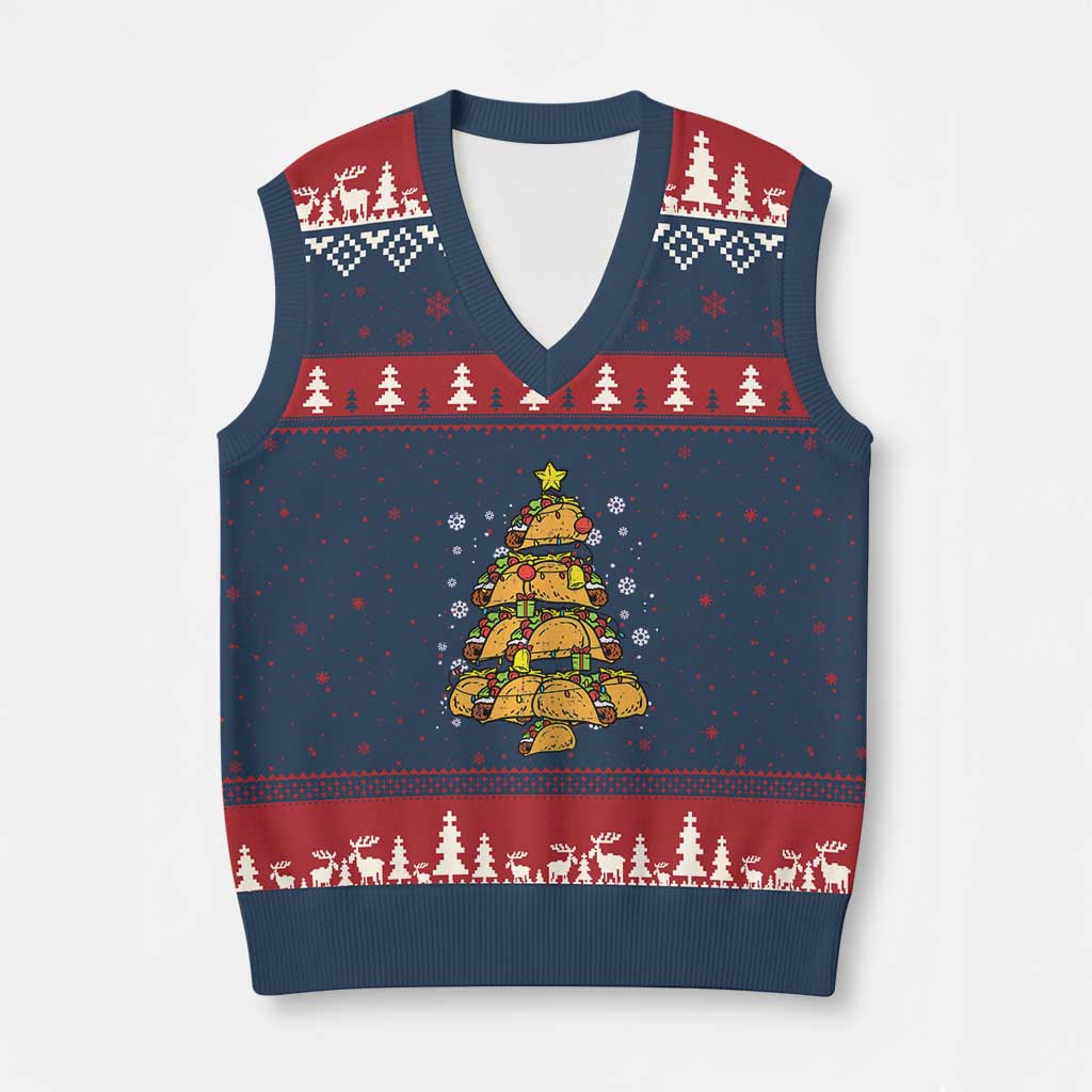 Taco Xmas Tree V-Neck Knit Sweater Vest Mexican Food Tacos Lover Xmas in Mexico - Wonder Print Shop