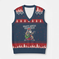 Heavy Metal Santa V-Neck Knit Sweater Vest Playing Guitar Xmas Rock Music Lover - Wonder Print Shop